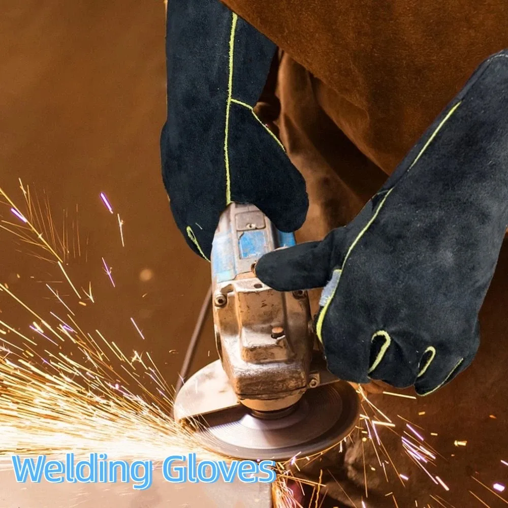 قفازات جلدية مقاومة للحرارة العزل الحراري قفازات أمان مقاومة درجات الحرارة العالية 14/16 بوصة قفازات العمل قفازات واقية #1