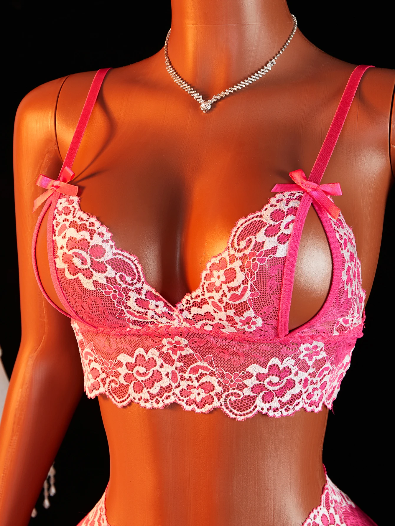 Women's Sexy Lingerie Set Sling Open Bra Camisole Bra Crotchless Panty Transparent Floral Lace Erotic Outfit - Image 5