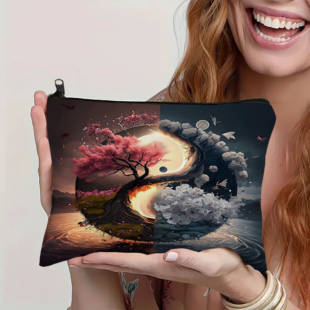 1pc Tree Of Life Tarot Print Cosmetic Bag Witch bag Lightweight Clutch Coin Purse Zipper Portable Makeup Pouch 3