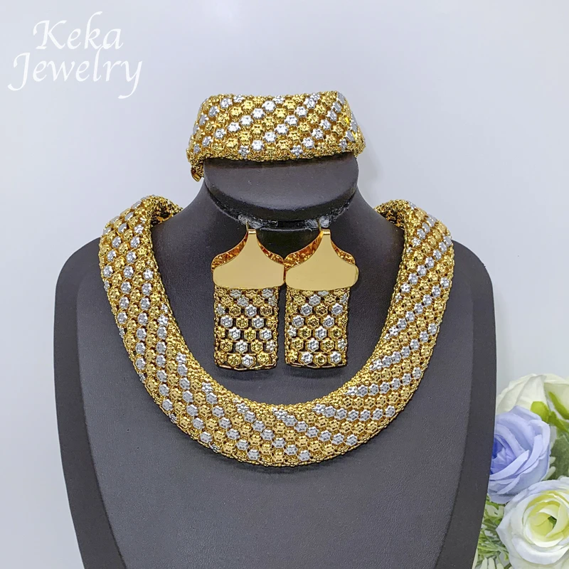 Africa 18k Colours Jewelry Set  Design Fashion Women Necklace Earring Bracelet Set ltaly  Wedding Party Jewelry Daily Wear