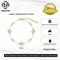 Rinntin New Design 925 Sterling Silver Lucky Four Leaf Clover Women's White Shell Bracelet Jewelry for Girlfriend Present GMB68 - Image 2
