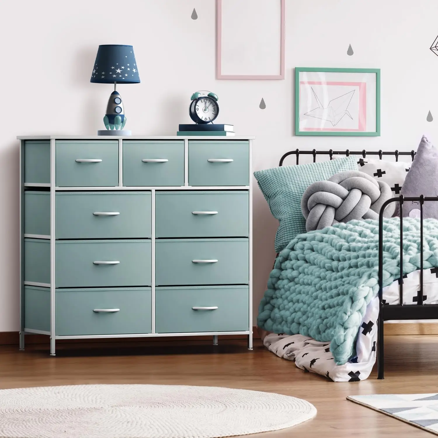 Kids Dresser with 9 Drawers - Furniture Storage Chest Tower Unit for Bedroom, Hallway, Closet, Office Organization - Steel Frame