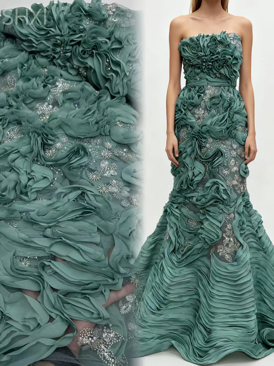 

2026 Fashionable Rufflet French Lace Unique Beaded Embroidered Net Lace New Style Sequins Party Fabric for Clothing Decoration