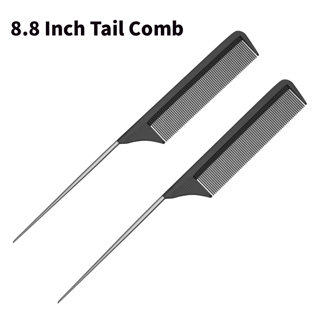 

Профессиональная расческа для хвоста 8,8 дюйма — черный хвостик из углеродного волокна и нержавеющей стали — антистатический и термостойкий дразнящий светильник