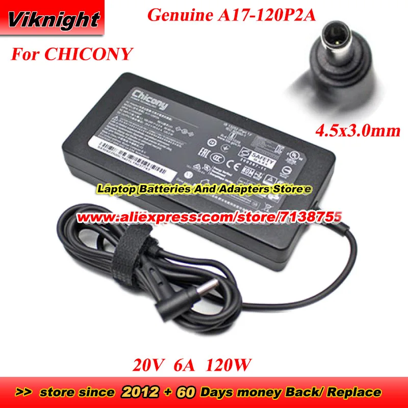

Genuine CHICONY A17-120P2A AC Adapter 20V 6A 120W A120A055P 4.5x3.0mm tip for MSI GF63 THIN 10SC 11SC 11UC 12UC MS-16R5 MS-16RS