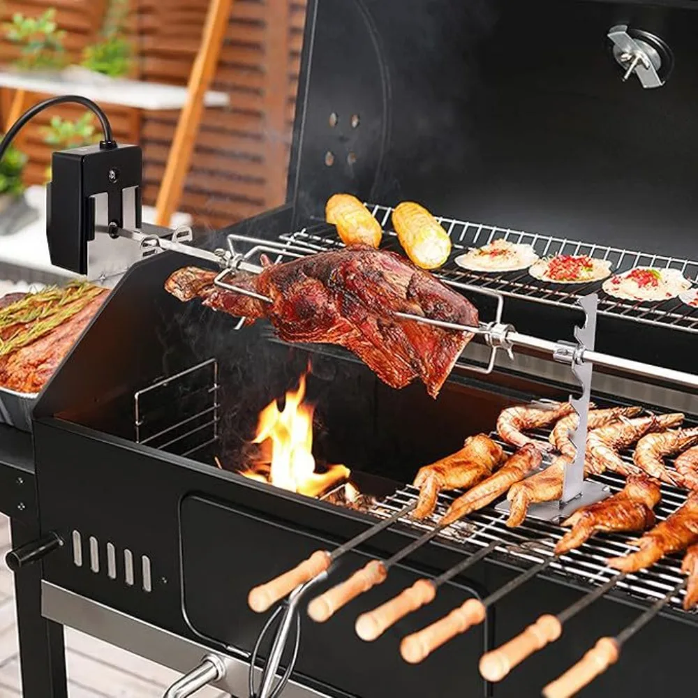 110V Electric Rotating BBQ Fork Stainless Steel Roast Chicken Lamb Leg Barbecue Tool Set view 5