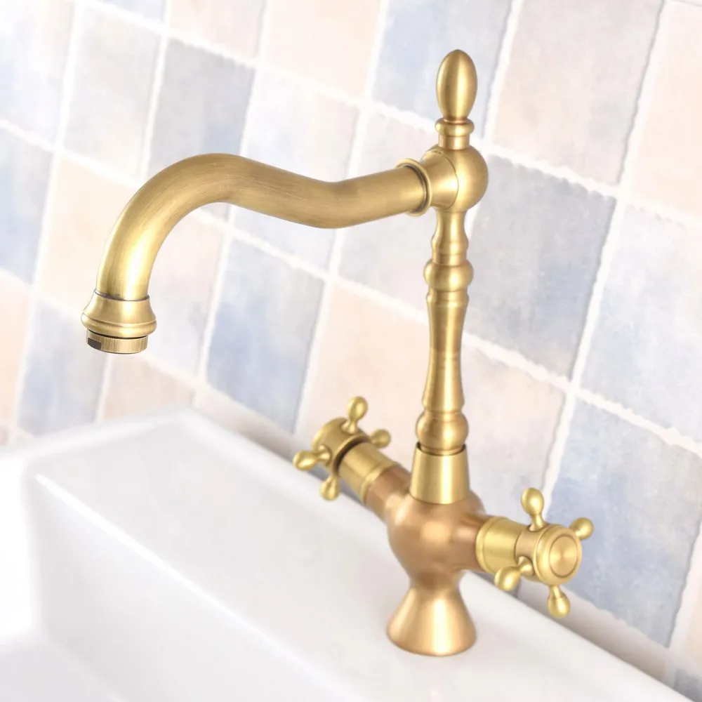 Immagine 7: Rubinetto per lavello da cucina in ottone antico con barra bagnata per bagno, rubinetto miscelatore con bocca girevole a foro singolo aan311