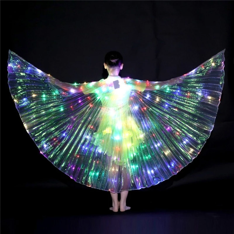 Alas LED, alas iluminadas coloridas, actuación de danza, espectáculo de danza del vientre, alas de plumas brillantes, fiesta de Festival alimentada por USB