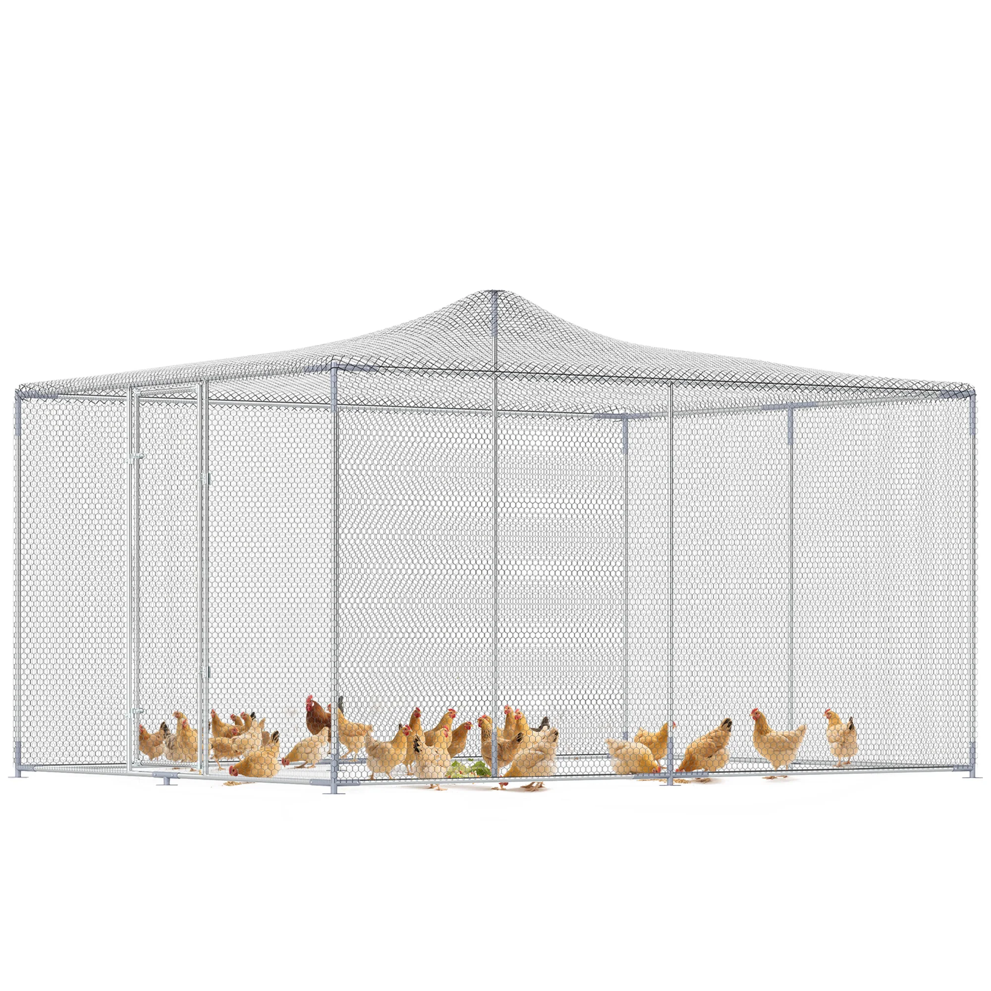 PawHut Gallinero para Exterior Grande 4x3x1,97 m 12 m² Gallinero de Acero Galvanizado con Puerta con Doble Cierre Plata