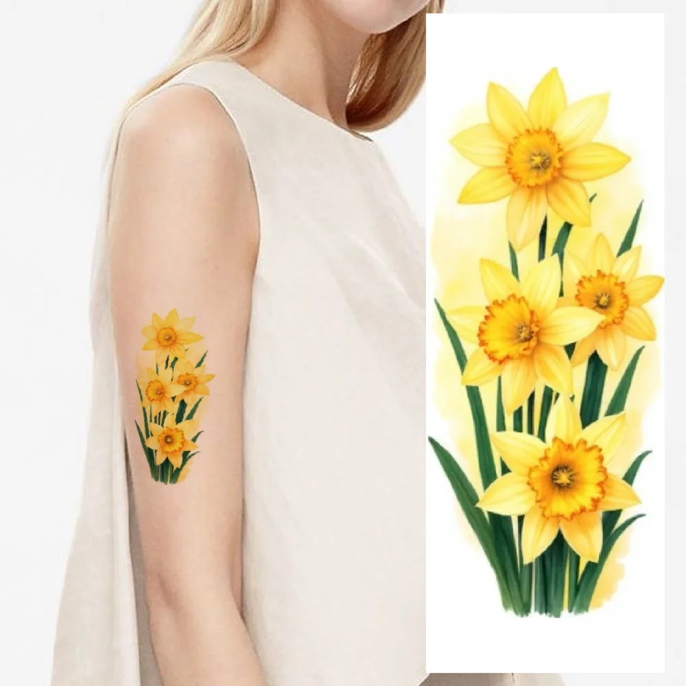 

9pcs Temporary Tattoo Waterproof Long-lasting Body Stickers Lilies Sunflowers Zinnias For Male Thighs Shoulders