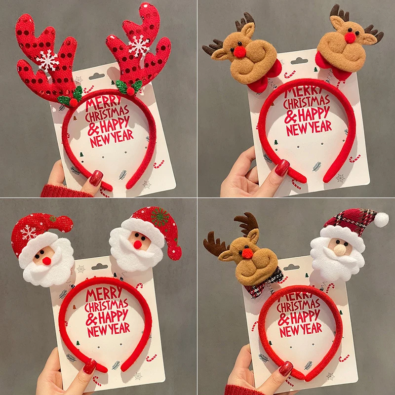 〔CC88〕Christmas Headwear Elk Bow Hair Bands Creative Quirky Antler Hairband Xmas New Year Party Dress Up Headband