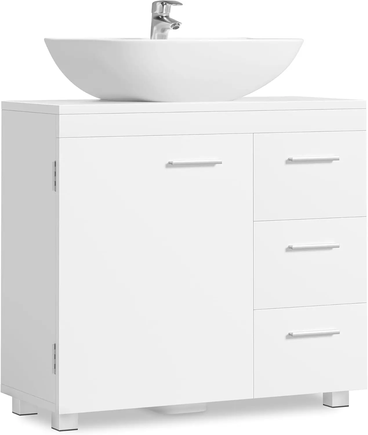 Mobile Sottolavabo per Bagno, Mobiletto da Bagno, 3 Cassetti Laterali, 2 Scomparti dietro l'Anta, per Lavabi con Colonna