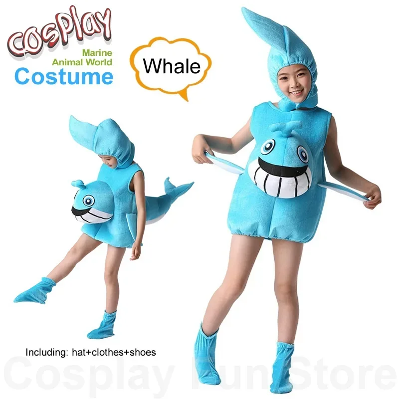 Zeedieren Walvis Cosplay Kostuum Kinderprestaties Kledingset Hoed Schoen 3D-stijl kleding Kinderen Anime Dansjurk Show