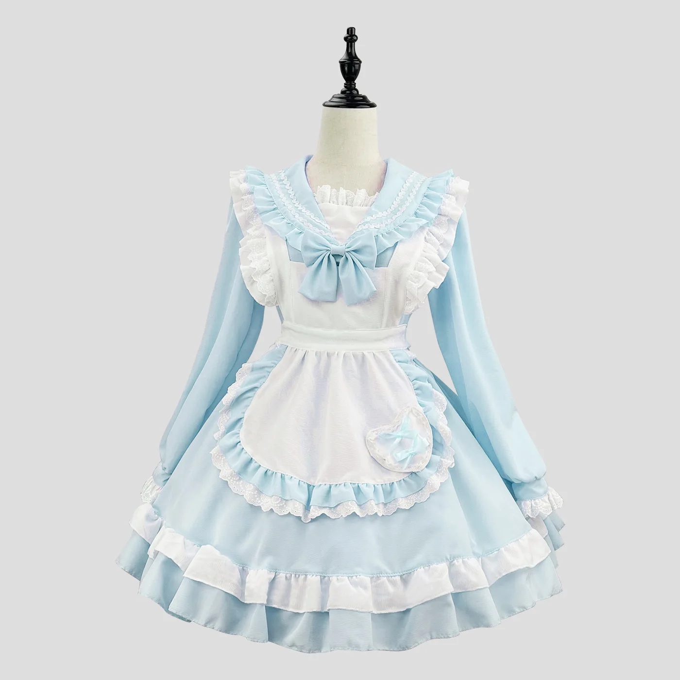 

New Japanese Sweet College Sailor Dress COS Maid Dress Long Sleeve Dress Maid Apron Set
