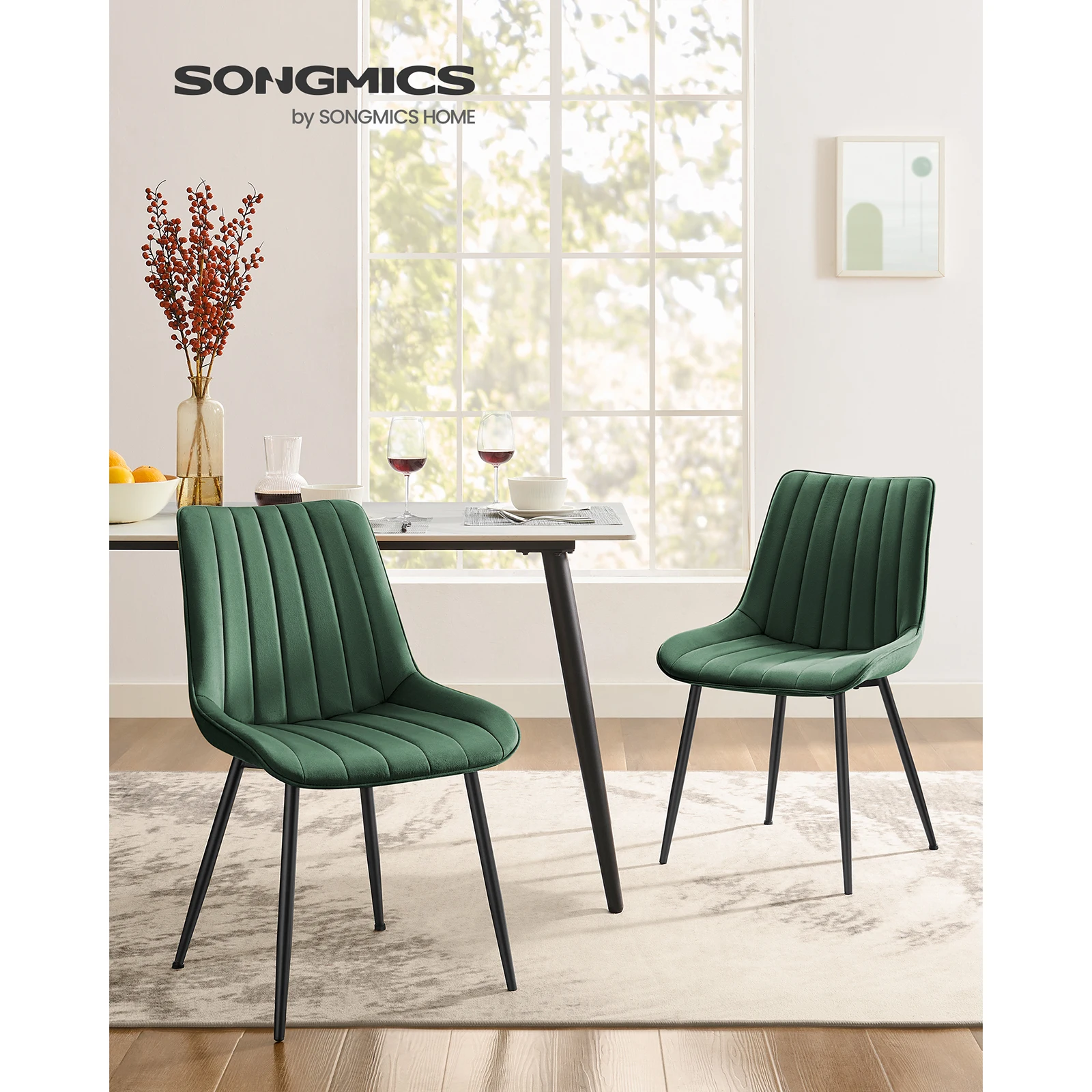 SONGMICS Lot de 2 Chaise Salle à Manger, Chaise Cuisine, Supportant Jusqu’à 120 kg, Pied en Acier, Dossier Ergonomique, pour Salle à Manger, Cuisine