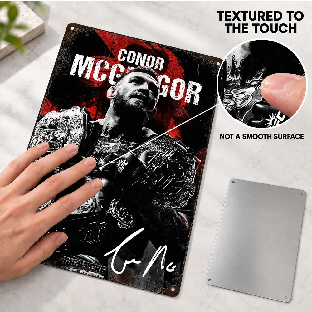 Conor McGregor Championship Belts Textured Metal Poster Customized Aluminum Sign Gold Plates Black Straps Wall Art For Home Gym