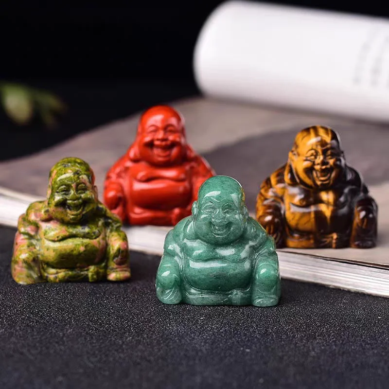 

36mm Natural Stone Buddha Statue Healing Crystal Gemstone Chakra Spiritual Hand Carved Maitreya Figurine Lucky Crafts Home Decor