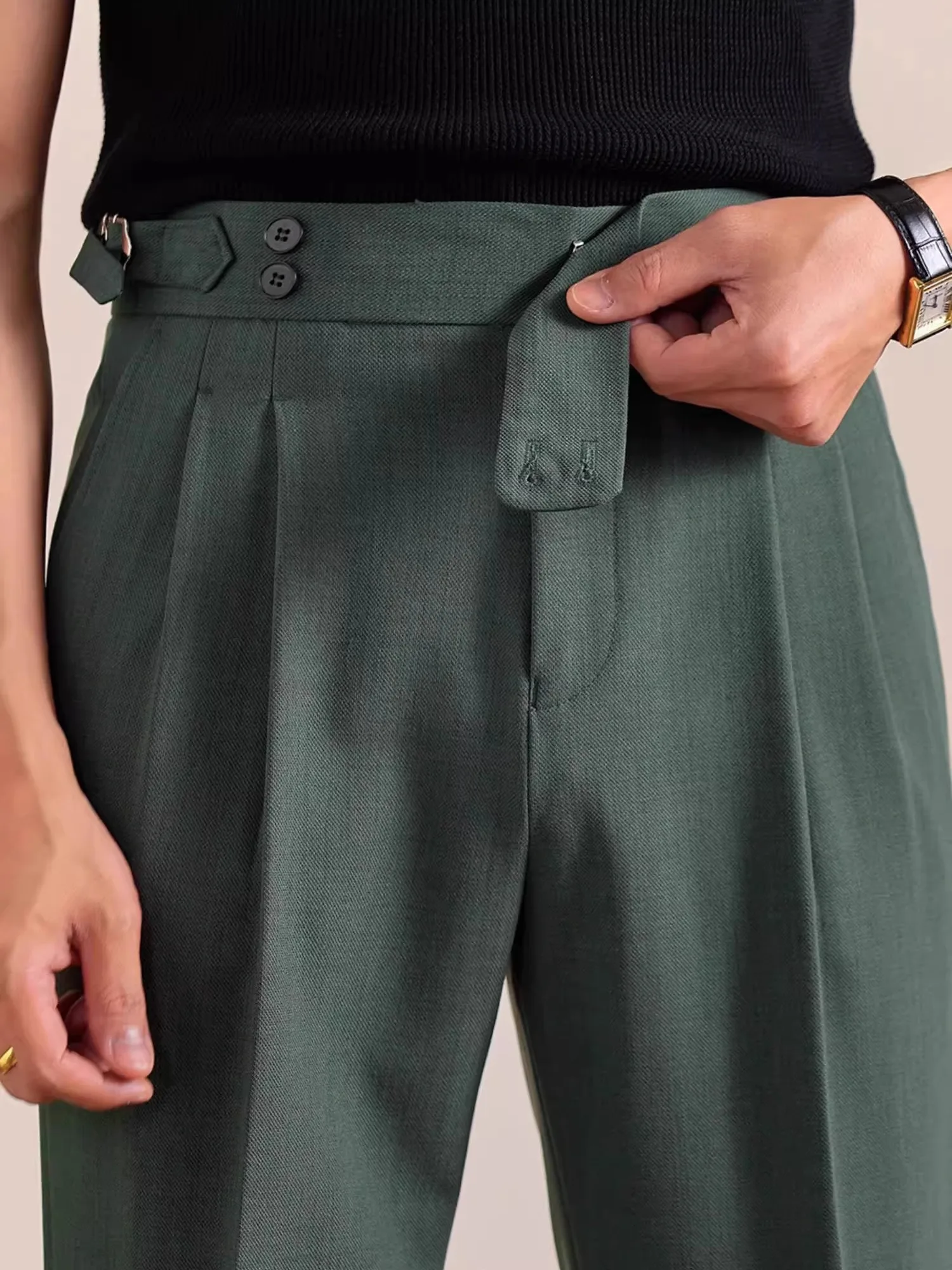 

Neapolitan Style Men's Casual Wool Blend Straight Leg Summer Pants Breathable Comfortable Business Gentleman Long Trousers