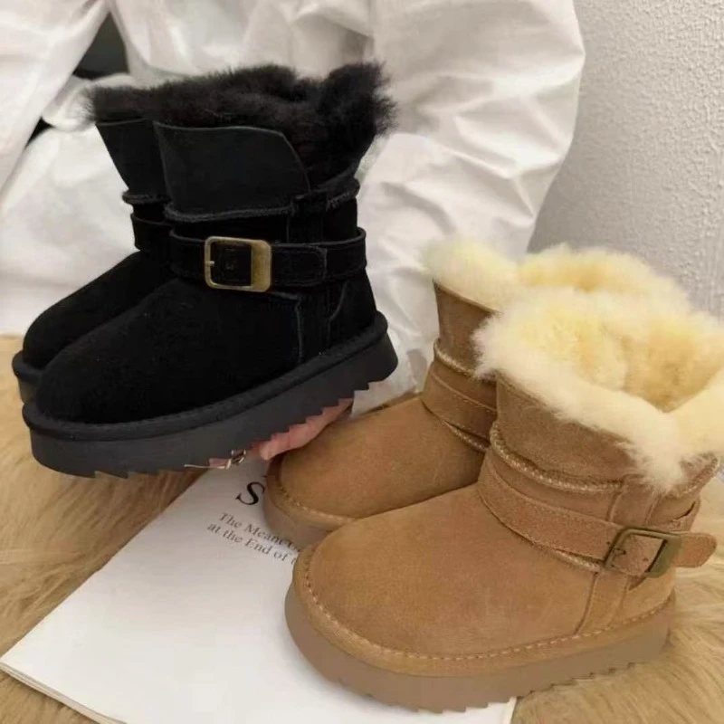 Kids Suede Snow Boots 2026 Warm High Top Winter Boots for Boys Girls Fur Lined Cotton Shoes Unisex Children