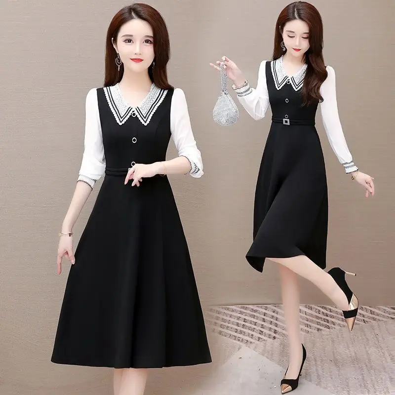 フォーマルな機会にぴったりの女性用長袖サテンY2K格安カジュアル厚手シルク服KPOP風Aラインシフォンドレス