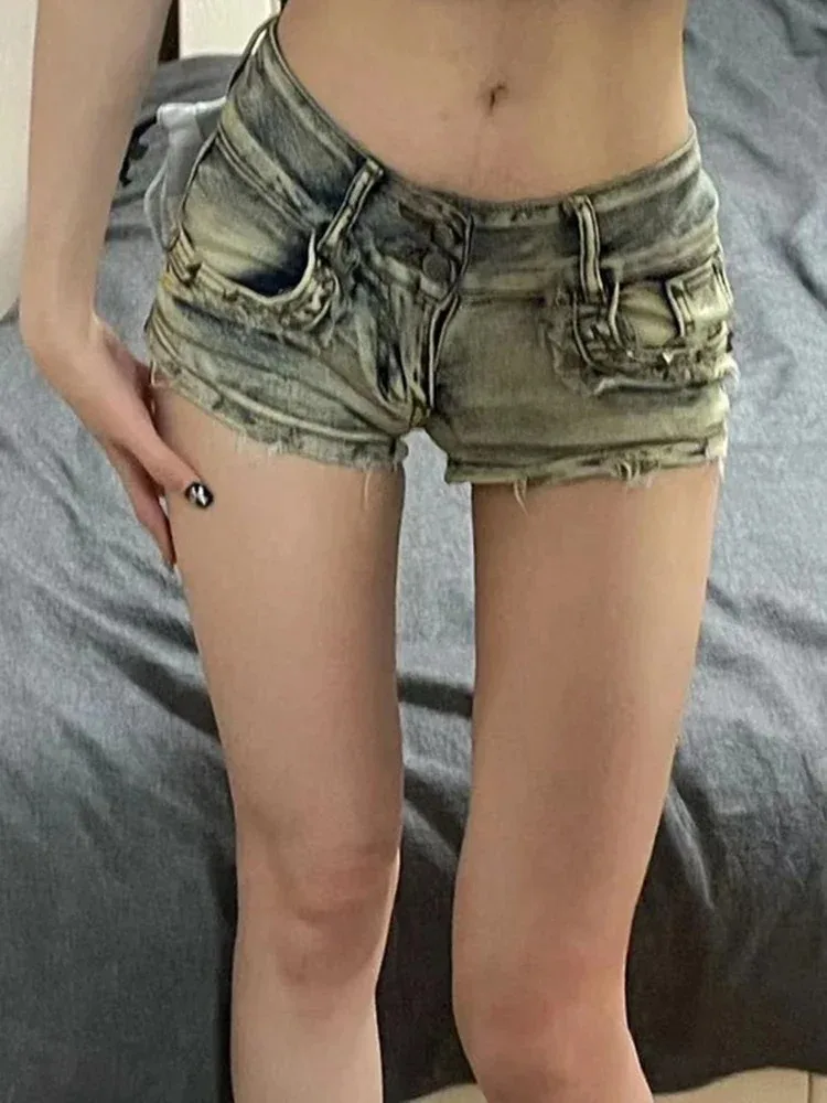 الحنين الأزرق الرجعية نمط فتاة ساخنة المقلية الشارع جان السراويل الإناث الصيف نمط جديد تصميم صغير سليم حزمة الورك السراويل الساخنة #1