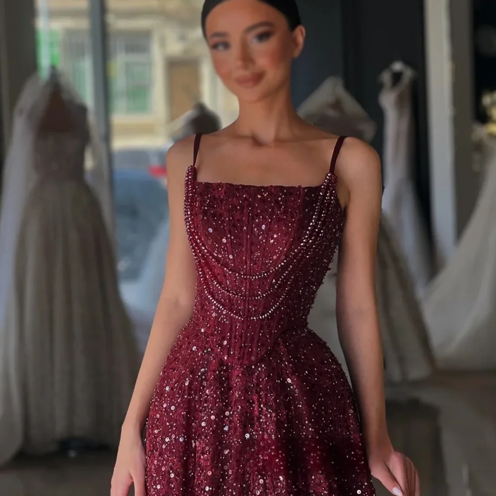 Sequined Elegant ชุดราตรีอย่างเป็นทางการ PARTY PROM Gowns ความยาว A-Line คลาสสิกชุดราตรีชุดราตรีที่กําหนดเอง
