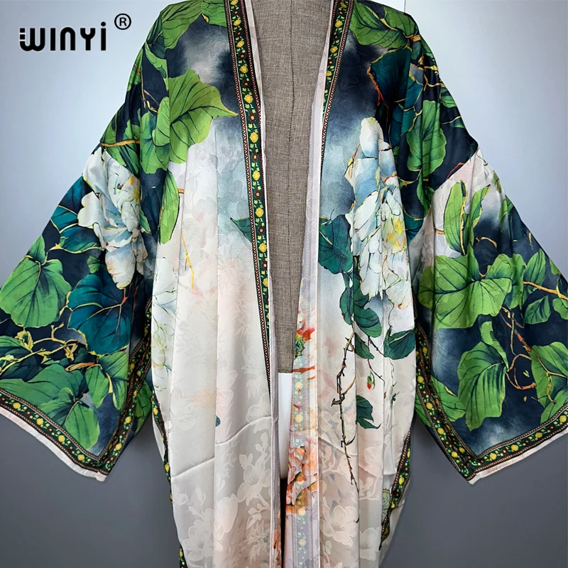 عباية WINYI عالية الجودة مطبوعة على الوجهين عباية دبي فستان فاخر ملابس الشاطئ سترة بوهو أنيقة ومثيرة للعطلات بأكمام طويلة كيمونو