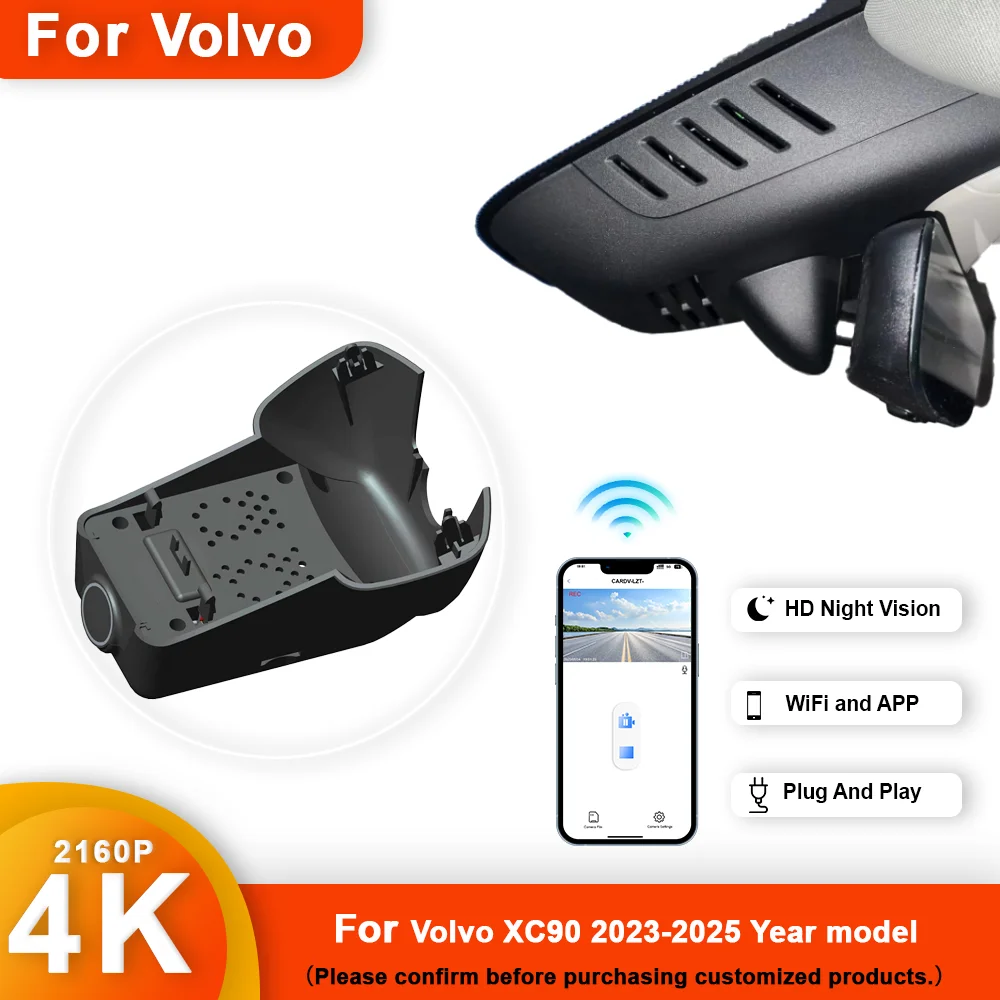 4K HD 2160P Plug and play DashCam For Volvo XC90 2023 to 2025 Year model Front and Rear WIFI Car DVR Dash Cam APP control