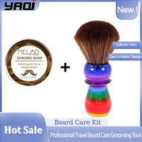 YAQI 26mm Rainbow Brown Synthetic Hair Shaving Brush & Soap Set - Travel Beard Care Tool, Zero Irritation Men's Grooming Gift