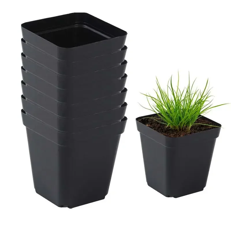 

50pcs Starter Pots Plant Nursery Pots Seed Starting Pots Plastic Flower Plant Container Seedling Cups Square Black Seedling Pots