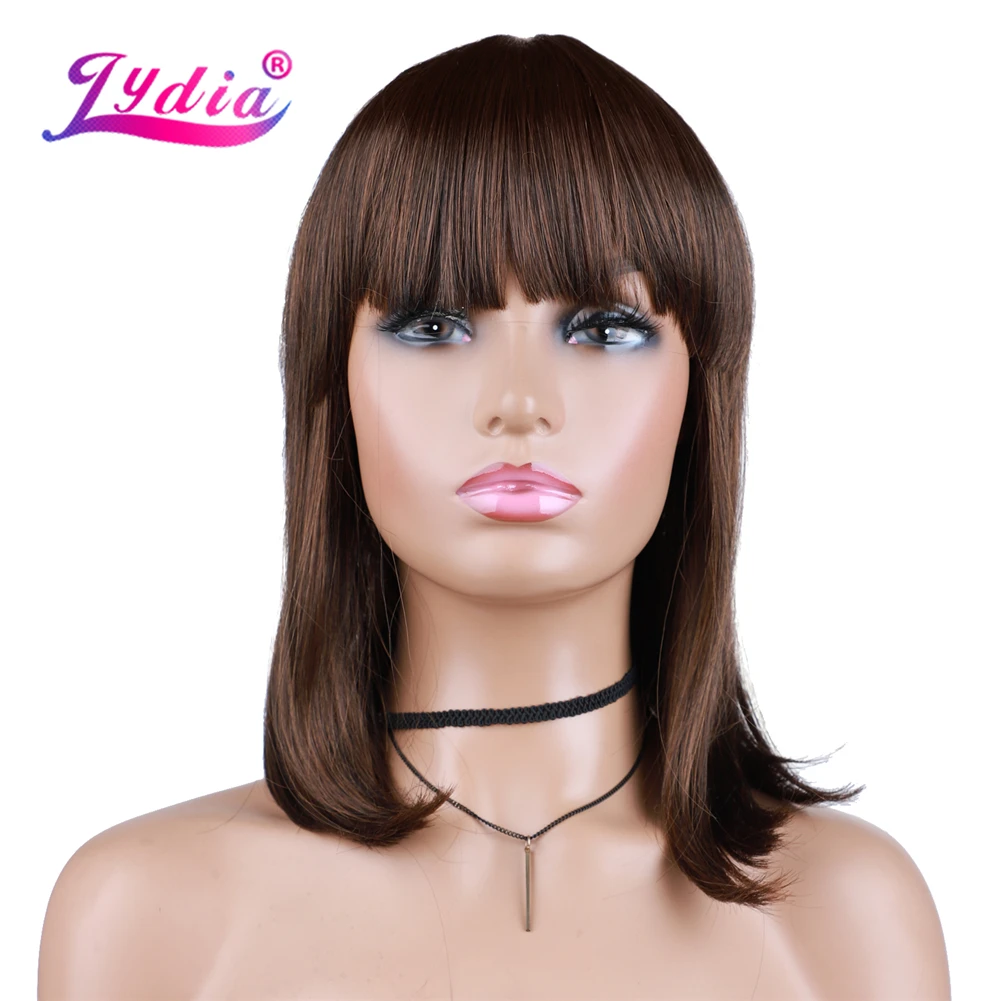 Lydia Synthetic Wigs For Women 100% Kanekalon  Blonde Mixed Brown 2/33 Bob Wig 18Inch Heat Resistant With Free Side Neat Bang