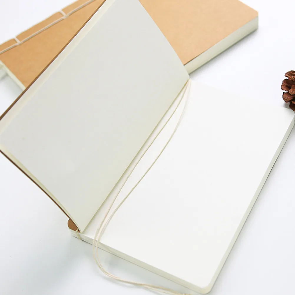1Pcs A5 Handmade Thread-Bound Retro Kraft Paper Notebook Blank Unlined Pages Eye-Friendly Cream-Colored Paper for Diary Travel