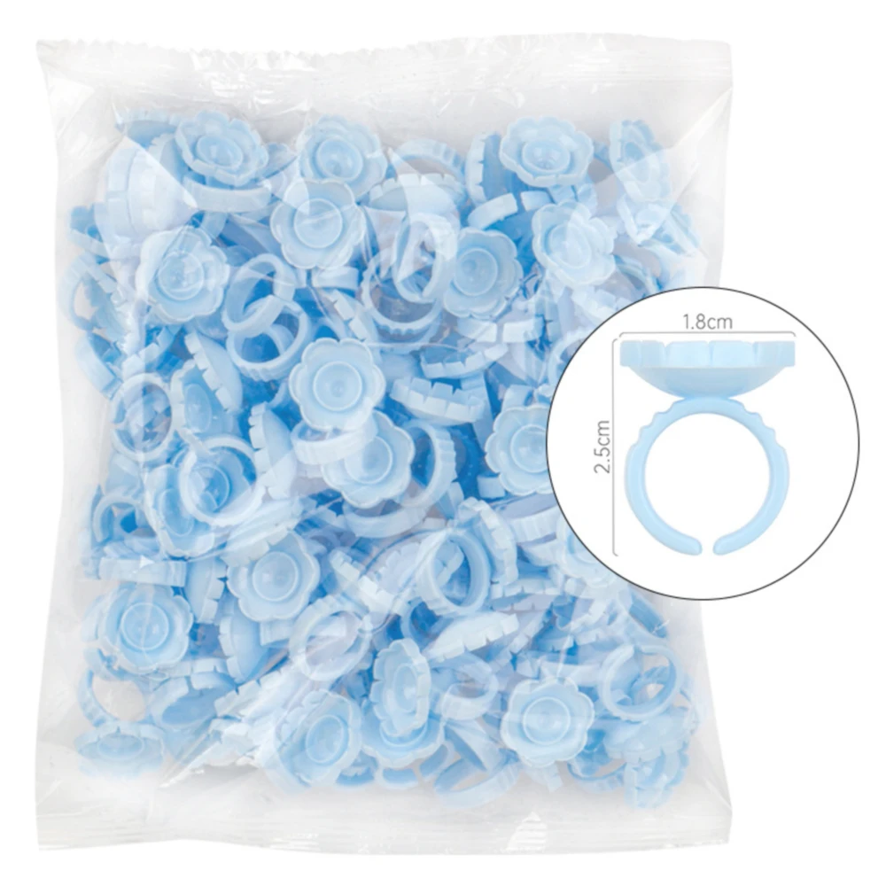 100Pcs Disposable Glue Flower Rings Eyelashes Glue Cups Blossom Volume Lash Glue Plastic Holder Tattoo Pigment Container Rings