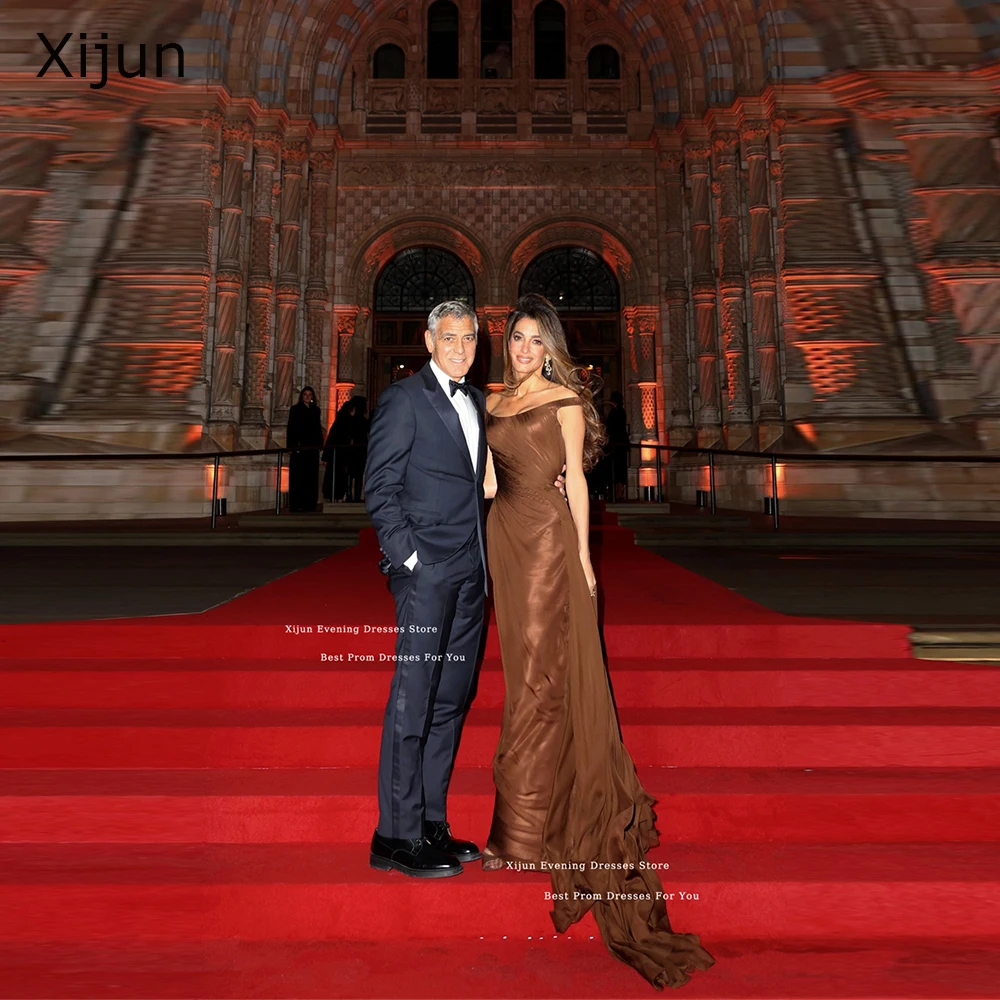 Xijun Shiny Brown Mermaid Evening Dresses Pleated Off The Shoulder Sleeveless Prom Dresses Formal Maxi Prom Gowns Customized