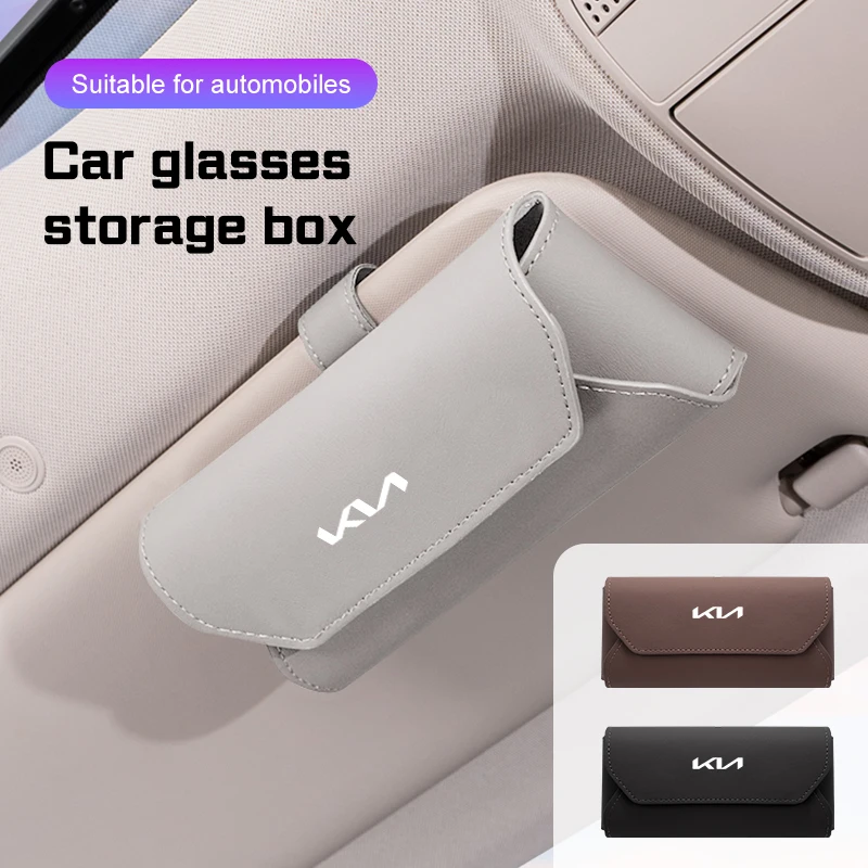Caixa de óculos de sol para carro, acessórios para kia k2 k3 k5 k8 portage stinger gt line sorento ceed cd cerato viseira de carro estojo de armazenamento