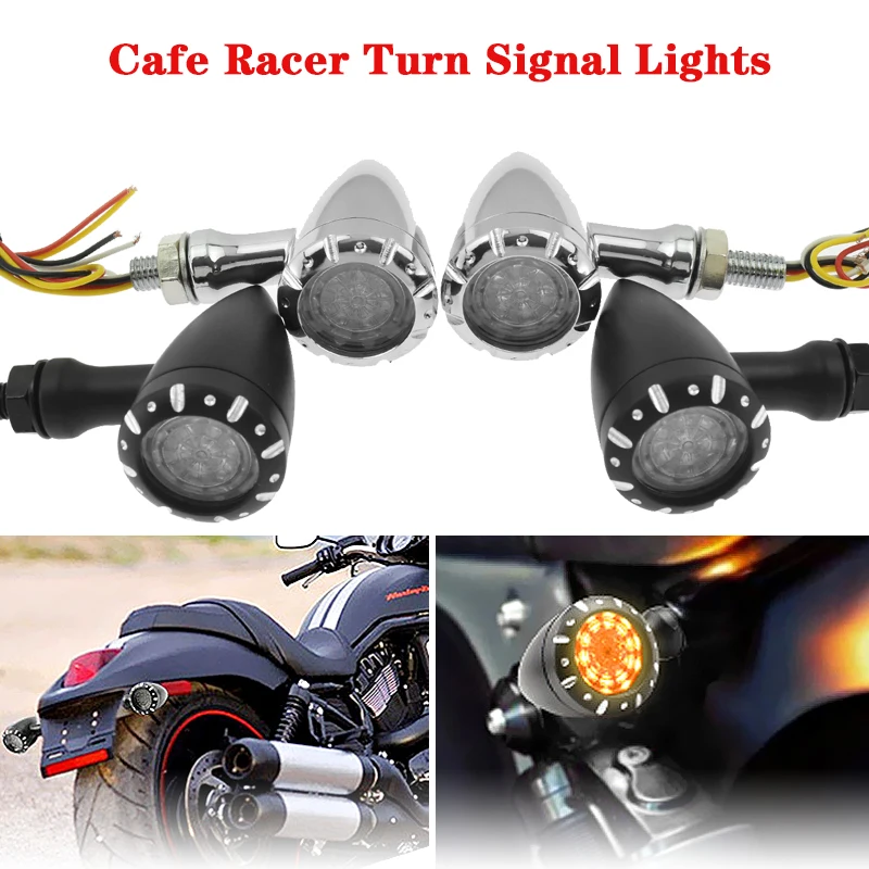 

Motorcycle LED Turn Signal Light Black Chrome Flashing Brake Lamp For Harley Chopper Cruiser For Honda 10mm Indicator Lights