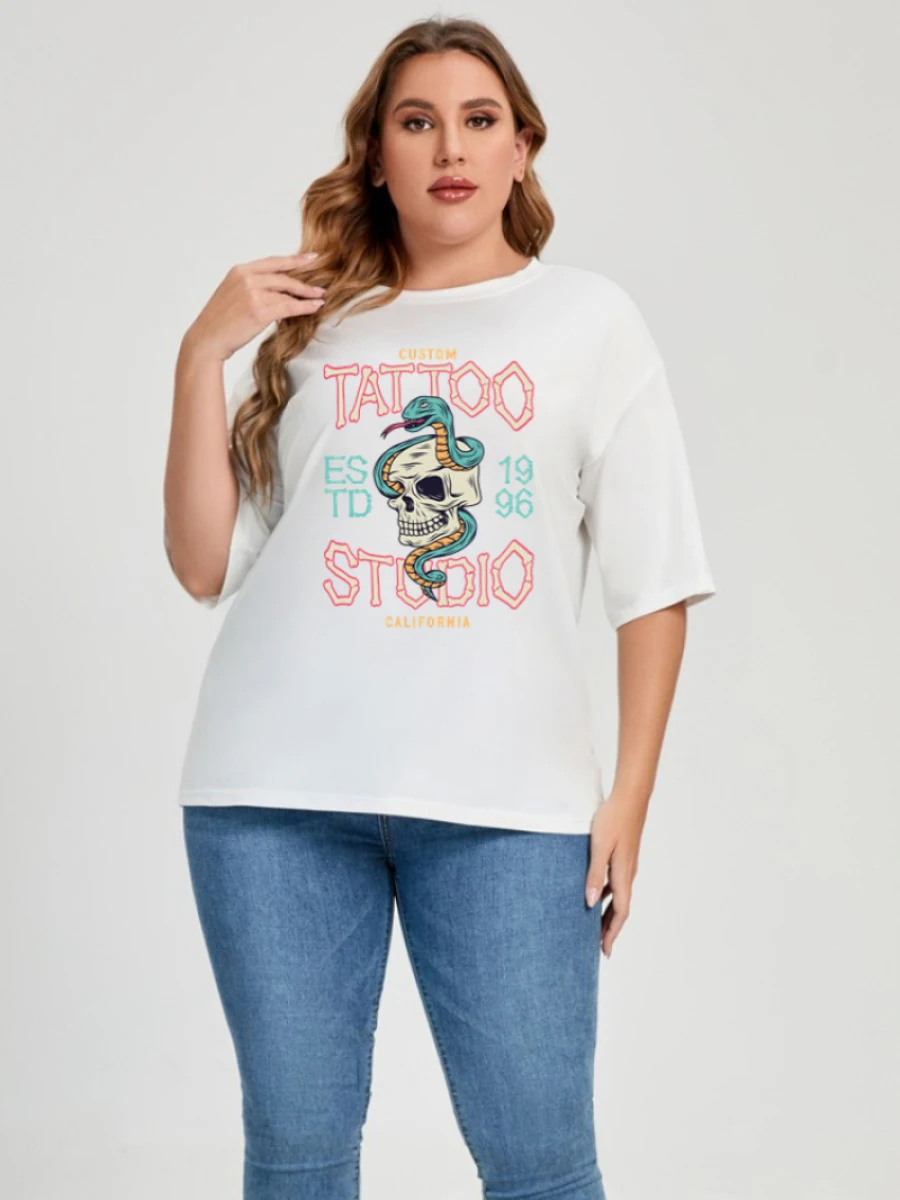 L-6XL 150kg Plus Size Women's T-shirt Clothing European American Style Big Size Top Cotton Round Neck Short Sleeve T-shirt