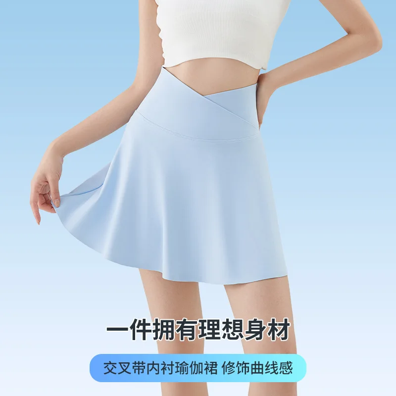 الرياضة تنورة قصيرة المرأة سريعة الجافة المضادة للتعرض السراويل الطويلة نصف تنورة الصيف قاعدة مطوي تنورة ضيق الريشة التنس Skir #1