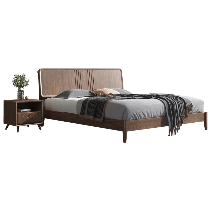 

Nordic solid wood bed, modern simple master bedroom 1.5 ash wood, single bed wedding bed