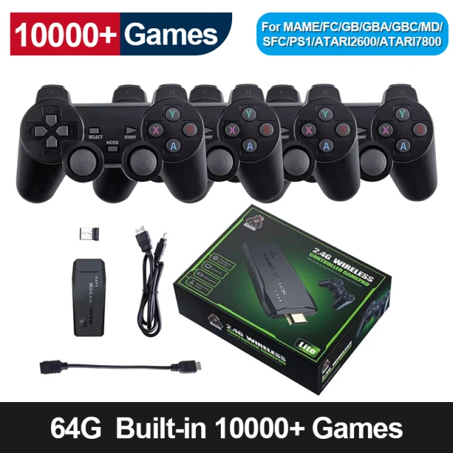 Retro Games 10000 game Four Players Video Game Console With 2.4G Wireless Controller For PS1/GBA Family 4K HD Output 4 Gamepads