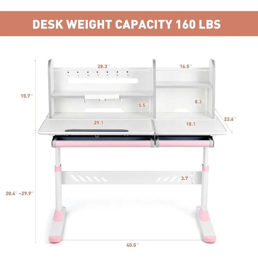 Adjustable Kids Desk with Hutch and Drawers, 47