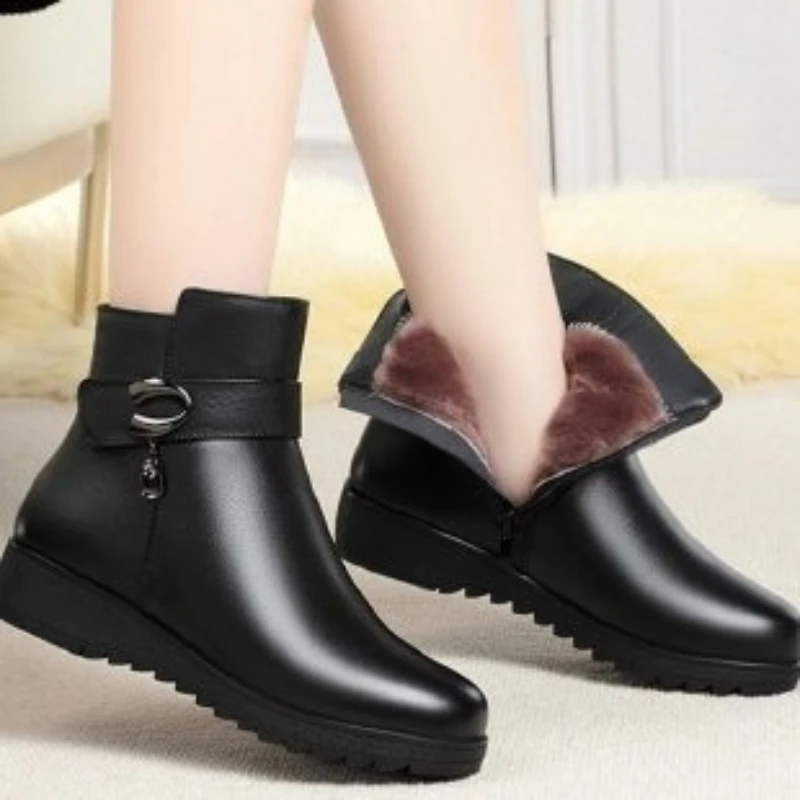 Winter Damen Komfortable Rundzehen-Stiefel mit Fellbesatz - Elegante Warme Kälteschutz-Arbeitsstiefel mit Seitenreißverschluss