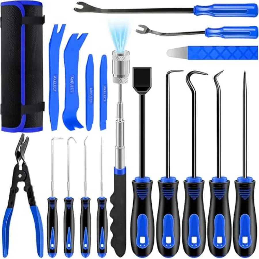 

18 Pcs Precision Pick and Hooks Set Trim Removal Tool Kit with Scraper Telescoping Magnetic Pickup Tool Panel Clip Plier Fasten