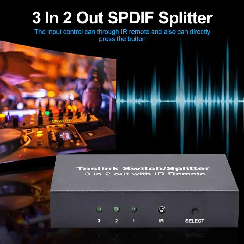 

3 In 2 Out Toslink computer Cable Switch Splitter SPDIF/TOSLINK Optical Audio 3x2 Switcher SPDIF Splitter With IR Remote Control