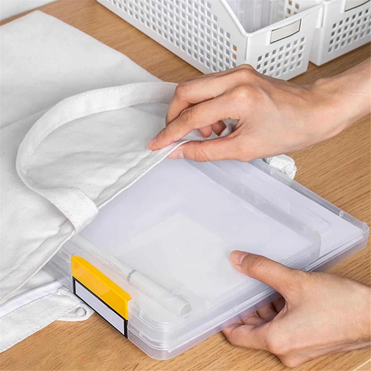 4PCS A4 File Portable Project Case,Portable A4 File Box Plastic Scrapbook Paper Storage Box for 8.5x11Inch Letter Paper