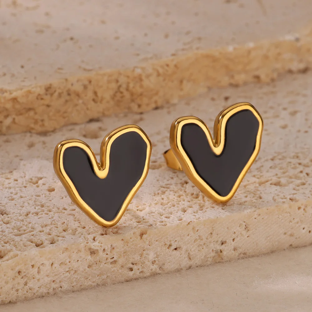 Heart Stud Earrings for Women Gold Color Stainless Steel Earrings 2024 Trend Aesthetic Piercing Ear Jewelry Freeshipping Items