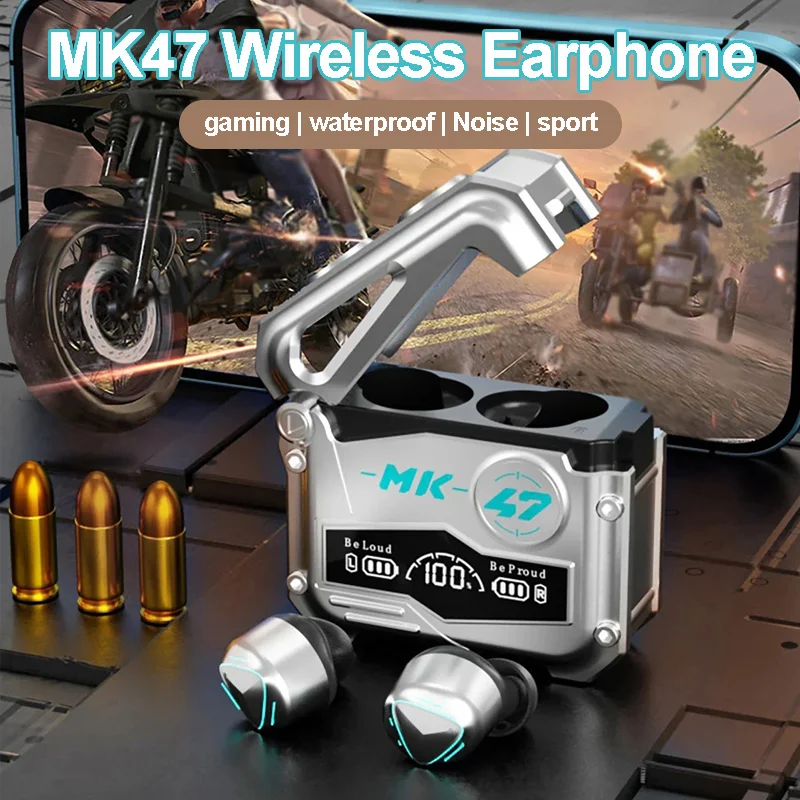 Mk47 Wireless Bluetooth Earphone With Microphone Display TWS Mechanical Headphone Gaming Waterproof Noise Reduction Sport Earbud