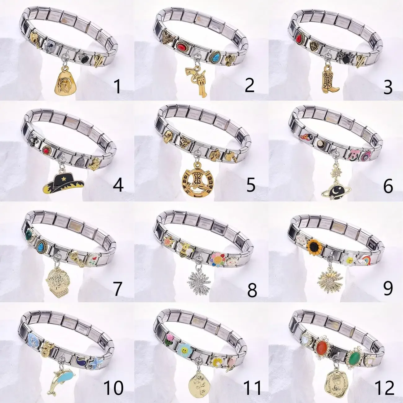 Western Cowboy Cap Boots Series Italian Charm 9mm Module Elastic Stainless Steel Bracelets for Woman Men DIY Making Jewelry Gift