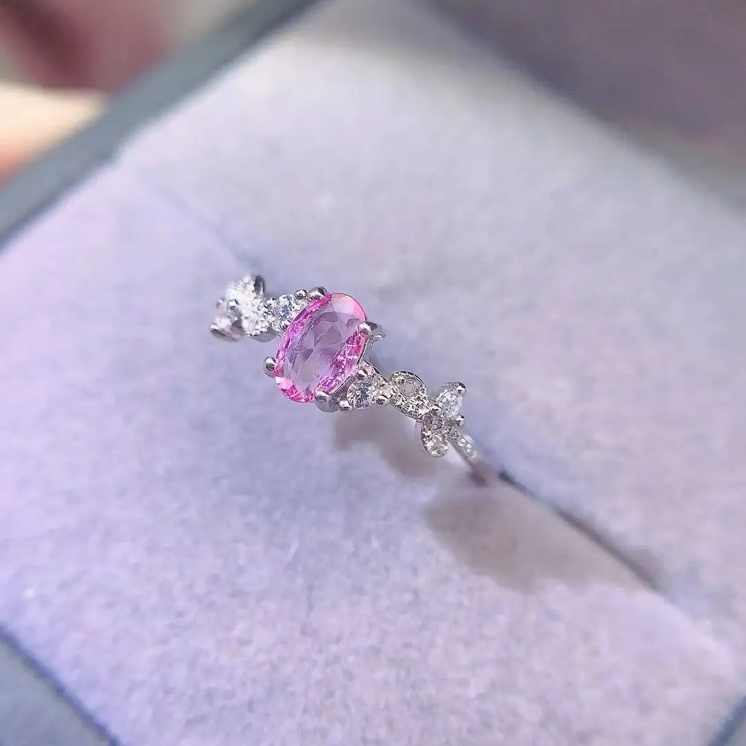 KJJEAXCMY high-grade Natural Women's Pink Sapphire Ring S925 Silver Colorful and splendid Crystal pure fire flash explosion