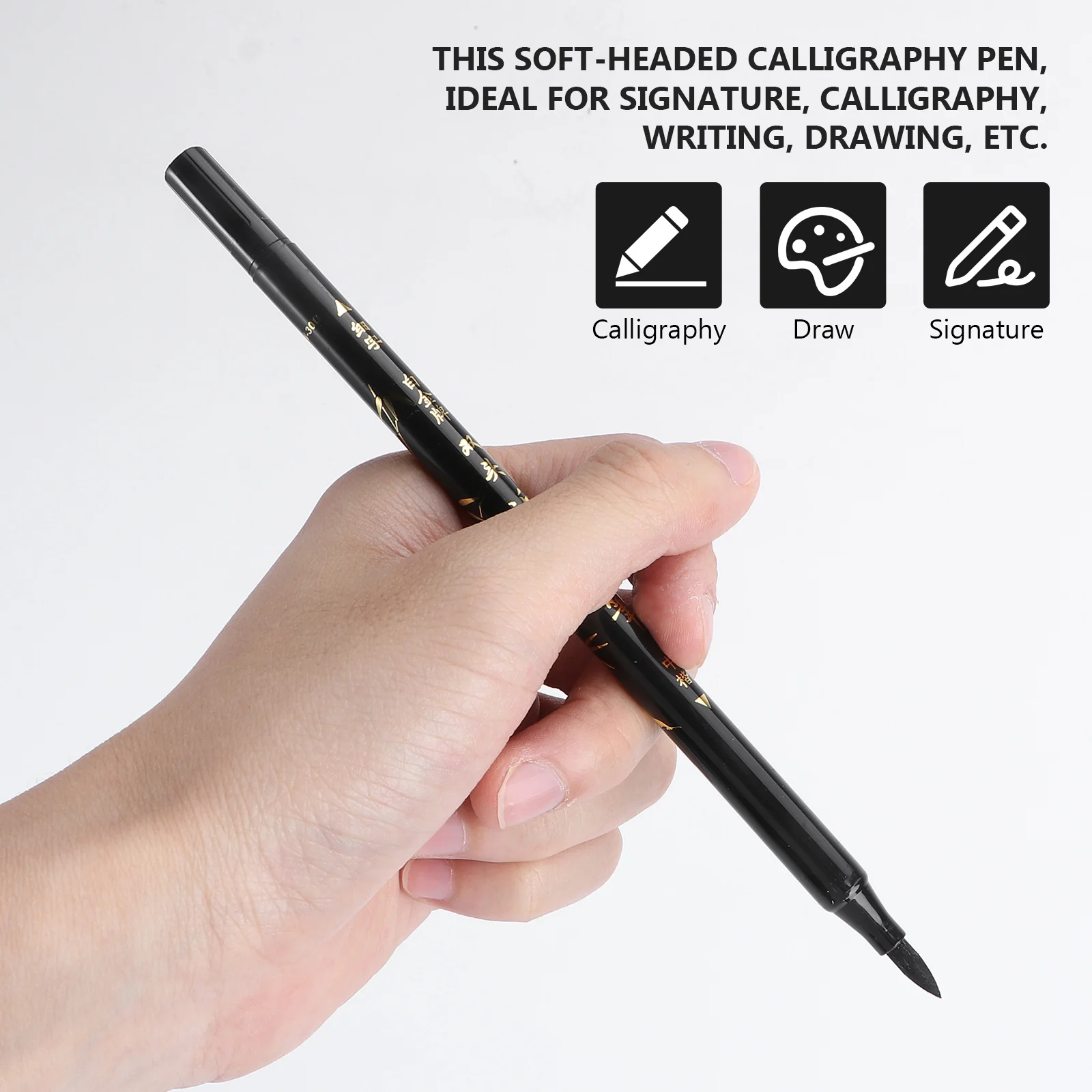 

2Pcs Dual Tip Calligraphy Brush Pen Flexible Nylon Tip Fine Line Ink Marker for Chinese Writing Art Lettering